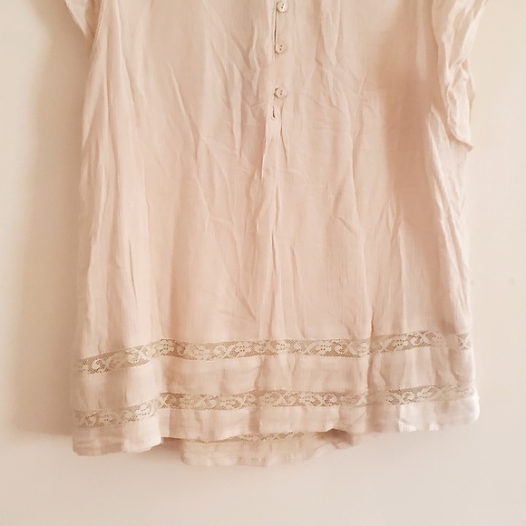 Francesca's Alya Taupe Pleated Gauzy Lace Trim Top Size SM - Picture 8 of 12